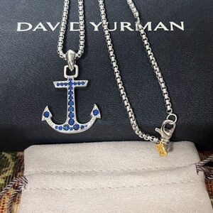 David Yurman Silver Necklace with Blue Anchor Pendant